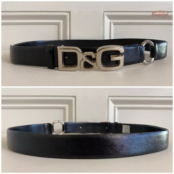 Authentic Dolce & Gabbana Black Patent Leather Silver D&G Buckle Belt Size 90/36 main image 8